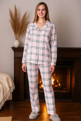 Remsa - Kadın Ekose Desen Suprem Pijama Takımı 0505 Pembe05 (1)