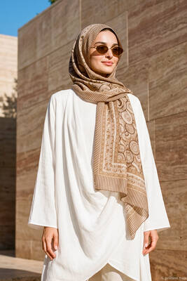 Remsa - Kadın Etnik Madalyon Desen 80x180cm İthal Şal 3005 Camel