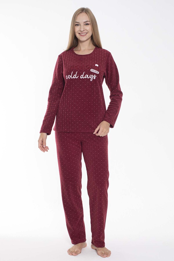 Kadın Fitilli Kadife Pijama Takımı 24315 Bordo