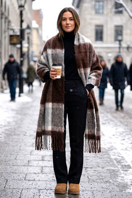 Remsa - Kadın Gri Ekose Desenli Atkı Şal 1305 Kahverengi