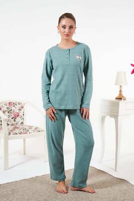 Remsa - Kadın İnterlok Şardonlu Fitilli Pijama Takımı 25330 Mint Remsa - Kadın İnterlok Şardonlu Fitilli Pijama Takımı 25330 Mint