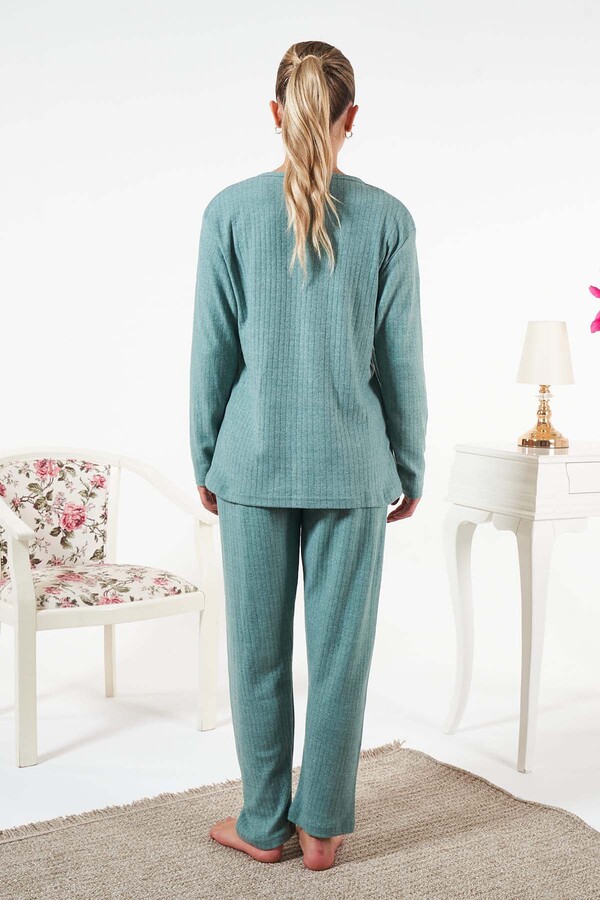 Kadın İnterlok Şardonlu Fitilli Pijama Takımı 25330 Mint - Thumbnail