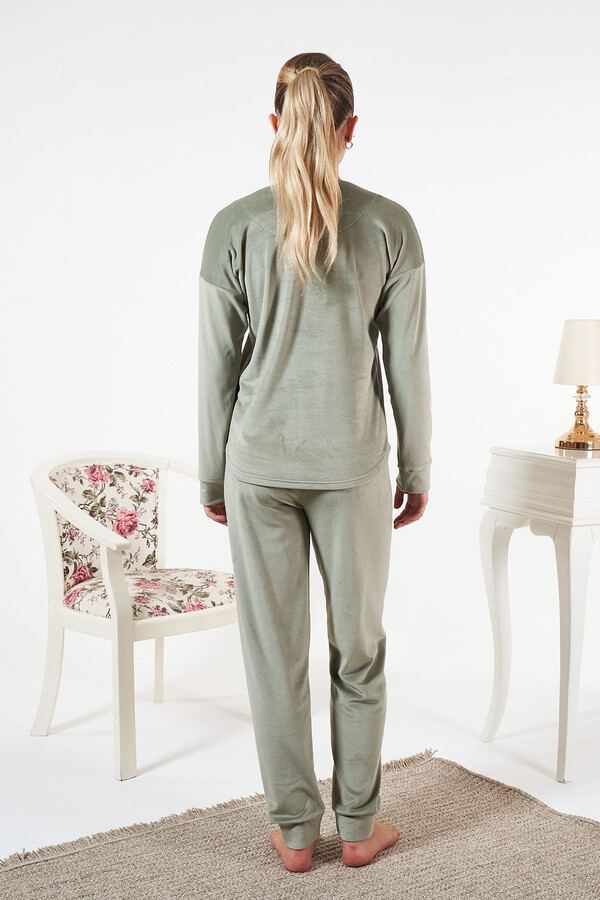 Kadın Kadife Baskılı Pijama Takımı 25385 Mint - Thumbnail