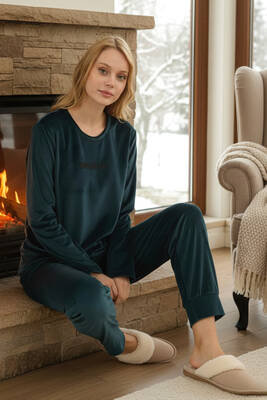 Remsa - Kadın Kadife Kumaş Pijama Takımı 13165-2197 Petrol01 (1)