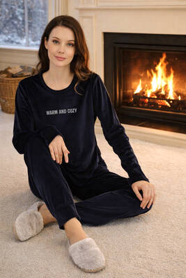 Remsa - Kadın Kadife Kumaş Pijama Takımı 13165-2201 Laci02