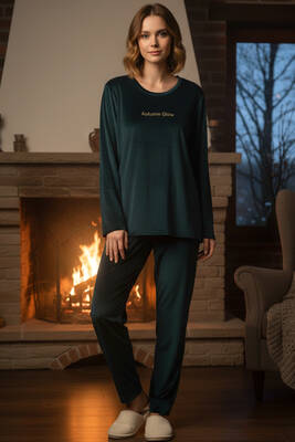 Remsa - Kadın Kadife Kumaş Pijama Takımı 13165-2954 Petro01 (1)