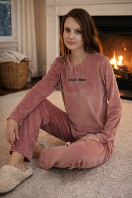Remsa - Kadın Kadife Kumaş Pijama Takımı 13166-2203 Pudra