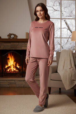 Remsa - Kadın Kadife Kumaş Pijama Takımı 13166-2203 Pudra (1)