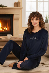 Remsa - Kadın Kadife Kumaş Pijama Takımı 13166-2785 Lacivert03