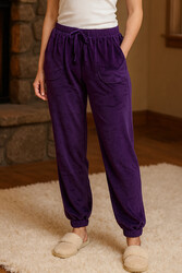 Remsa - Kadın Kadife Paçası Lastikli Cep Detaylı Tek Alt 503 Mor