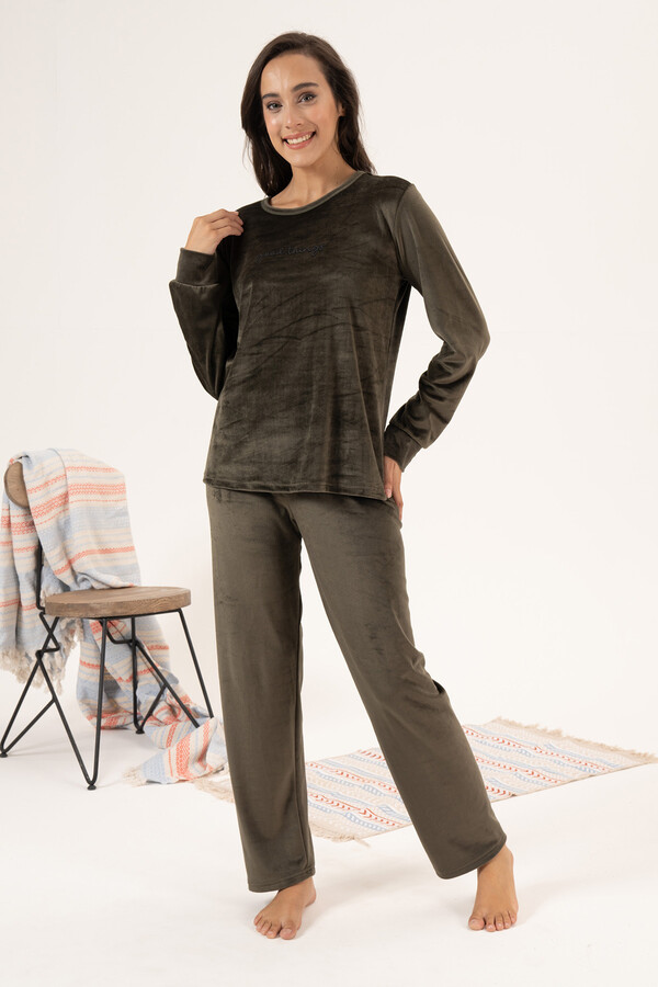 Kadın Kadife Pijama Takımı 24381 Haki