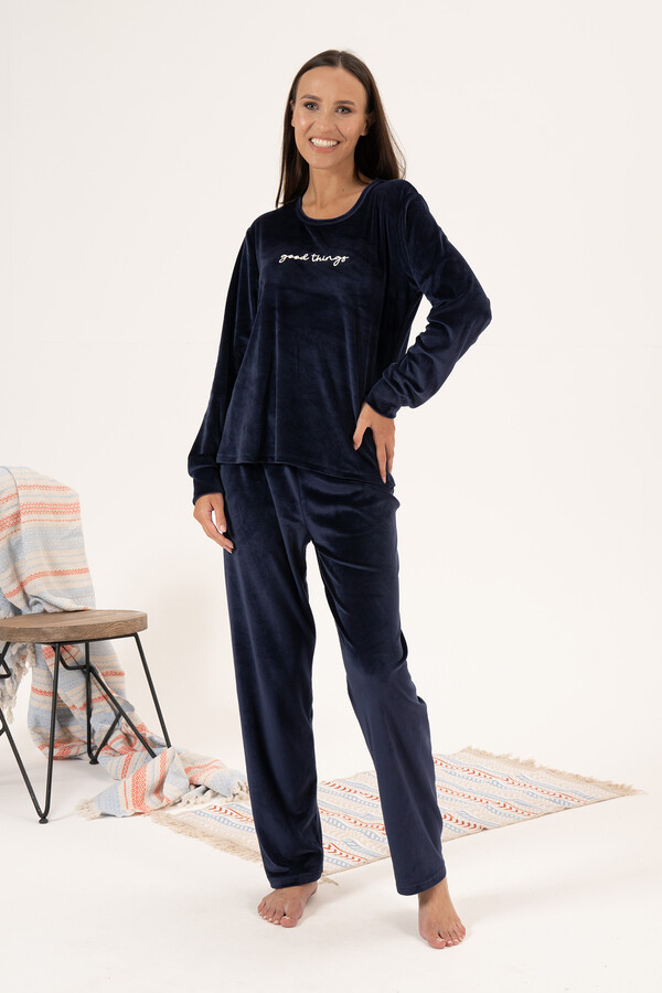 Kadın Kadife Pijama Takımı 24381 Lacivert