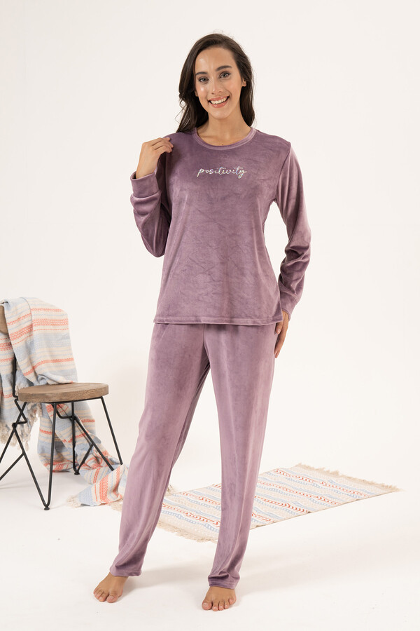 Kadın Kadife Pijama Takımı 24383 Lila