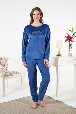 Remsa - Kadın Kadife Pijama Takımı 25384 Açık Lacivert (1)