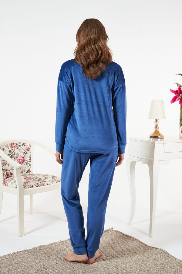 Kadın Kadife Pijama Takımı 25384 Açık Lacivert - Thumbnail