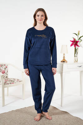 Remsa - Kadın Kadife Pijama Takımı 25386 Lacivert (1)