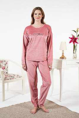 Remsa - Kadın Kadife Pijama Takımı 25386 Pudra (1)
