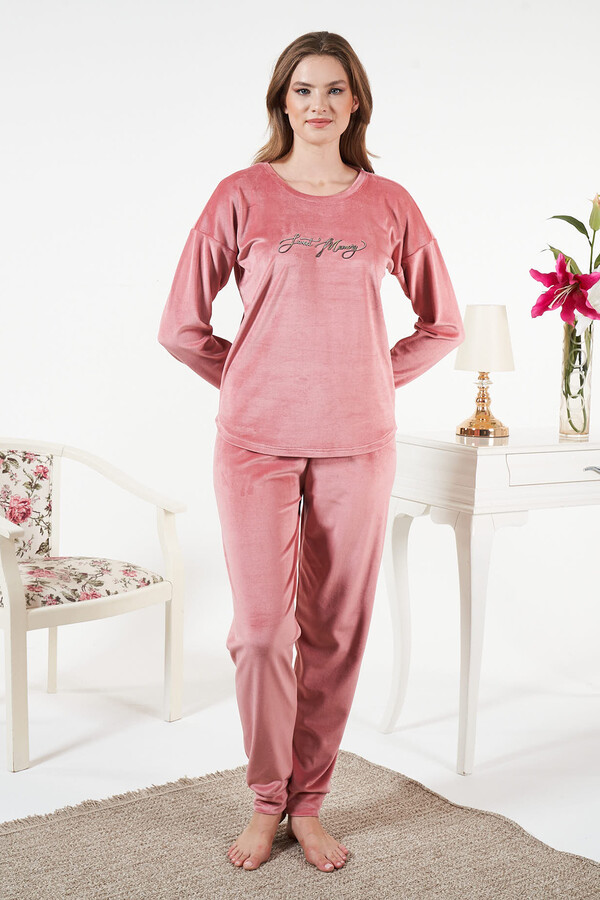 Kadın Kadife Pijama Takımı 25386 Pudra - Thumbnail
