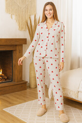 Remsa - Kadın Kalp Desen Suprem Önü Düğmeli Pijama Takımı 0484 Gri03