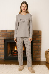 Remsa - Kadın Kalp Desen Suprem Pijama Takımı 0351 Açık Vizon