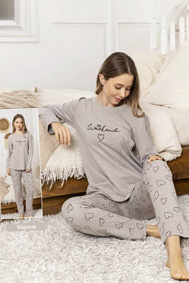 Remsa - Kadın Kalp Desen Suprem Pijama Takımı 0351 Açık Vizon (1)