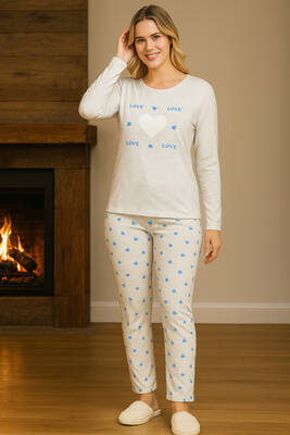 Remsa - Kadın Kalp Desen Suprem Pijama Takımı 0458 Buz Mavi