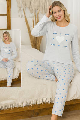 Remsa - Kadın Kalp Desen Suprem Pijama Takımı 0458 Buz Mavi (1)