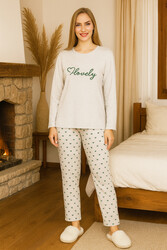 Remsa - Kadın Kalp Desen Suprem Pijama Takımı 0471 Vizon02