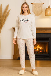 Remsa - Kadın Kalp Desen Suprem Pijama Takımı 0472 Vizon04