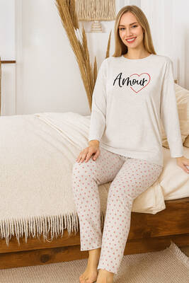 Remsa - Kadın Kalp Desen Suprem Pijama Takımı 0472 Vizon04 (1)