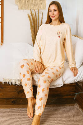 Remsa - Kadın Kalp Desen Yumuşak Doku Marla Pijama Takımı 0488 Somon