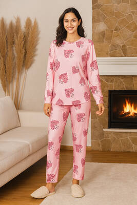 Remsa - Kadın Kalp Desenli Comfort Pijama Takımı 0509 Pembe