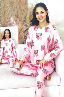 Remsa - Kadın Kalp Desenli Comfort Pijama Takımı 0509 Pembe (1)