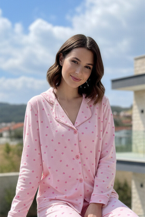 Kadın Kalp Desenli Suprem Pijama Takımı 0001 Pembe12 - Thumbnail