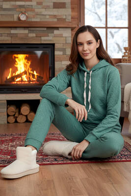 Aydoğan - Kadın Kapüşonlu Uzun Kol Kalın Kumaş Pijama Takımı 240434 Mint01