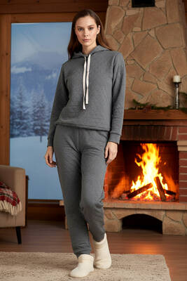 Aydoğan - Kadın Kapüşonlu Uzun Kol Kalın Kumaş Pijama Takımı 240436 Gri01 (1)