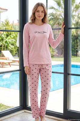 Remsa - Kadın Karpuz Desen Uzun Kol Pijama Takımı 028 Pembe (1)