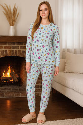 Remsa - Kadın Kelebek Desen Comfort Pijama Takımı 0501 Buz Mavi