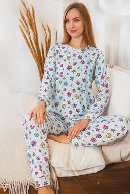 Remsa - Kadın Kelebek Desen Comfort Pijama Takımı 0501 Buz Mavi (1)