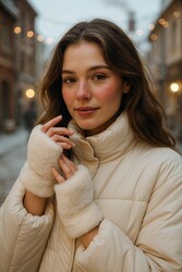 Remsa - Kadın Kesik Peluş Eldiven ELD-33 Ekru