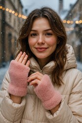 Remsa - Kadın Kesik Peluş Eldiven ELD-33 Pudra