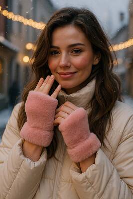 Remsa - Kadın Kesik Peluş Eldiven ELD-33 Pudra (1)