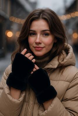 Remsa - Kadın Kesik Peluş Eldiven ELD-33 Siyah (1)