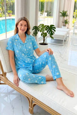 Remsa - Kadın Kısa Kol Milan Kumaş Pijama Takımı 50501-2484 Mavi02 (1)