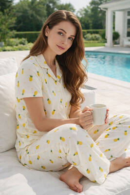 Remsa - Kadın Kısa Kol Milan Kumaş Pijama Takımı 50501-3004 Açık Pembe (1)