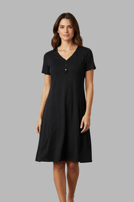 Remsa - Kadın Kısa Kol Viskon Elbise Pijama 25236-3 Siyah02 (1)