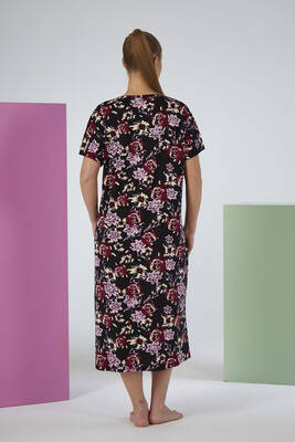 Remsa - Kadın Kısa Kol Viskon Elbise Pijama 25237-5 Siyah (1)