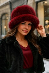 Remsa - Kadın Kürklü Bucket Kalpak Şapka 1142 RKŞ-15 Bordo
