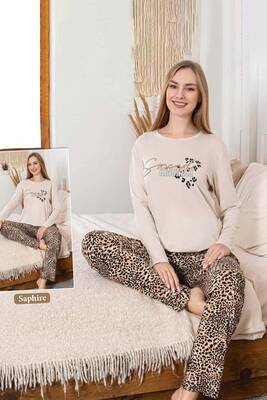 Remsa - Kadın Leopar Desen Saphire Pijama Takımı 0473 Bej