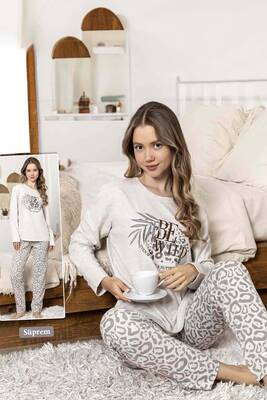 Remsa - Kadın Leopar Desen Suprem Pijama Takımı 0325 Leo1 Bej